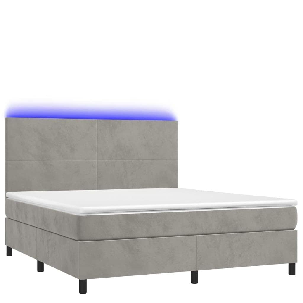 Mobile per camera da letto, telaio senza tempo, letto a molle, con materasso e LED, grigio chiaro, 160 x 200 cm, velluto per una stabilità durevole e semplice