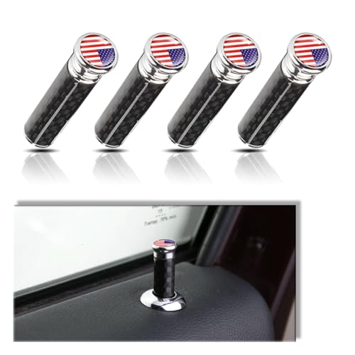 American Flag Car Accessory - 4PCS Lock Knobs, Carbon Fiber Pin Cover Modification