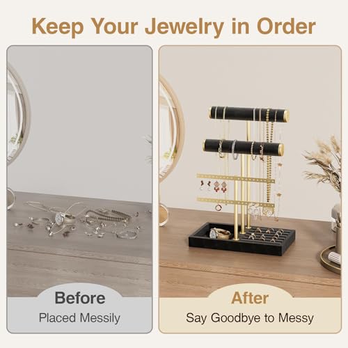 bussdis 3 Tier Bracelet Holder Display - Detachable T Bar Black Velvet Bracelet Holder, Jewelry Holder Organizer for Bracelet, Necklace, Earrings, Rings