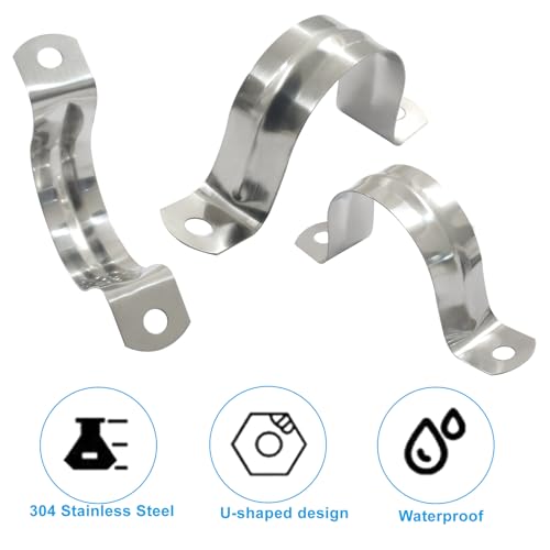 Image of M40 1 1 /2 inch 304 Stainless Steel Rigid Pipe Strap, 30PCS | Heavy Duty U Bracket, Two Hole Cable Clamps, Secure Pipe, Tube & Wire Installation, Corrosion Resistant