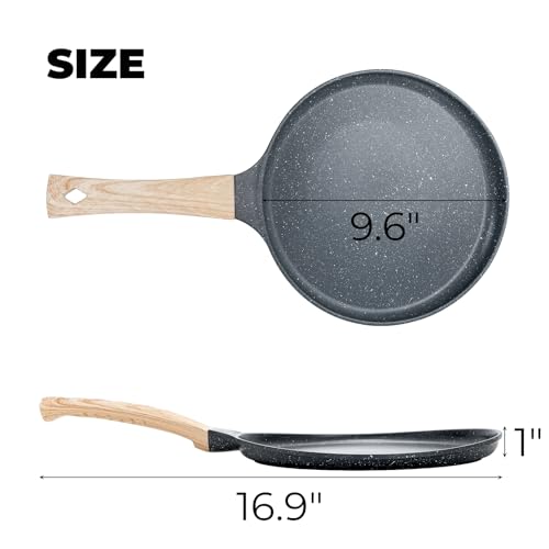 Image of Hiceeden Nonstick Crepe Pan with Spreader, 10-Inch Tortilla Pan with Detachable Handle, Ceramic Coating Pancake Griddle Dosa Tawa Pan, for All Stove, Induction Compatible, PFOA Free, Black