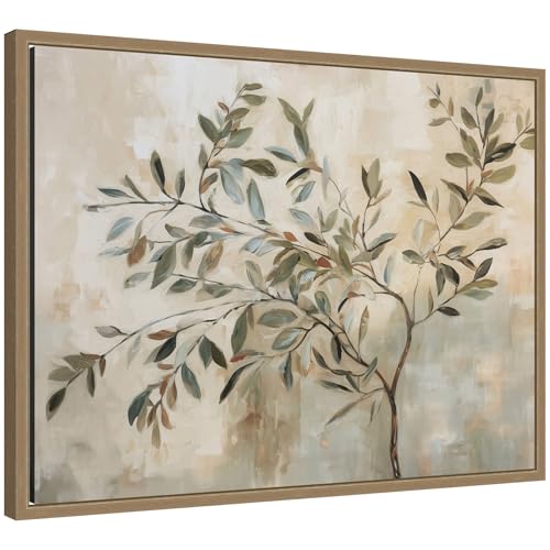 Kate and Laurel Framed Canvas Wall Art Print Olive Tree Abstract by The Creative Bunch Studio, 24 x 18 Sylvie Dark Gold Frame, Modern Contemporary, Nature Art for Wall Decor