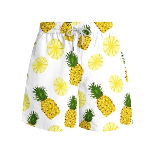 Mens Comfy Pineapple Print Swim Shorts Drawstring Waist Quick Dry Beach Board Shorts with Mesh Lining Pockets 20253