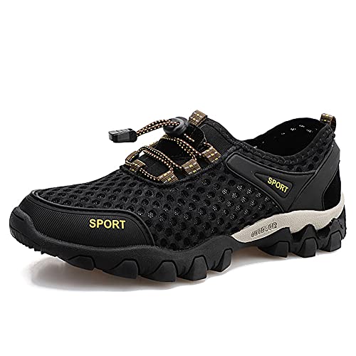 LLTMALL Men's Breathable Mesh Sneakers Outdoor Trekking Shoes High-Traction Black 10