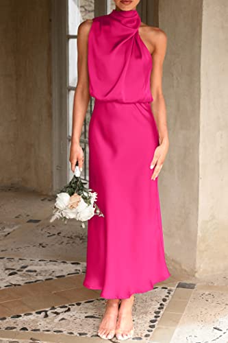 Image of PRETTYGARDEN Women's 2026 Summer Satin Dress Elegant Sleeveless Mock Neck Cocktail Party Maxi Dresses