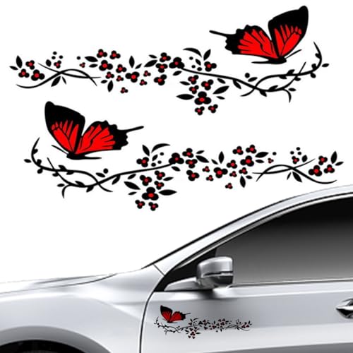 CLKE 2 Pcs Autocollant Voiture, Stickers pour Voiture Avec Motif Papillons et Fleurs,Stickers Personnalisé pour Capot Couverture de Voiture,Moto,Planches à...