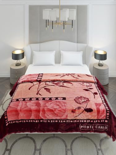 Image of Monte Carlo Double Bed Heavy Winter Blanket Marshal 2 Ply 850 GSM | 4.5 KG (240x220 CM), Red Maroon