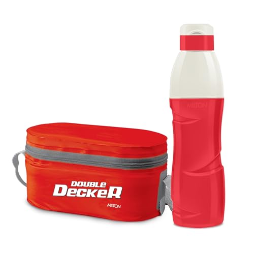 Image of MILTON Hydrameal Combo Set Lunch Box with Insulated Jacket & 490 ml Water Bottle, 3 Containers (450 ml, 280 ml, 280 ml), Microwavable & Leak-Proof Tiffin for Office, School & College, Red