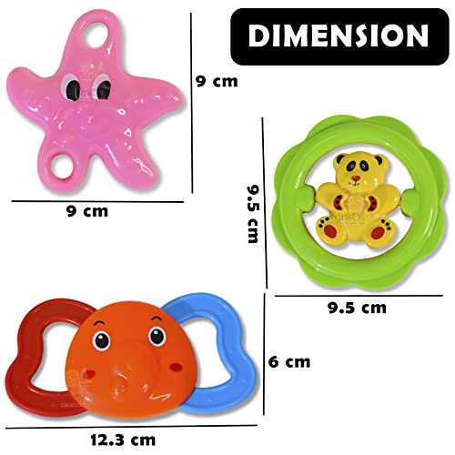 Image of WISHKEY BPA Free Rattles and Teether Toys for Baby, Plastic Soft Soothing Teather Toy for Newborn Babies, Colorful Attractive Non-Toxic Rattle Set for Infants (Pack of 3, Multicolor)