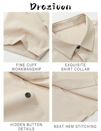 Drazivon Men's Linen Short Sleeve Button Down Casual Beach Shirts Beige XL - image 3