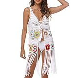 Pareos Playa Mujer Vestido Traje de baño de Ganchillo con patrón de Hueca Sexy de Primavera y Verano para Mujer, Chaleco para Cubrir la Playa Bikini Copa H