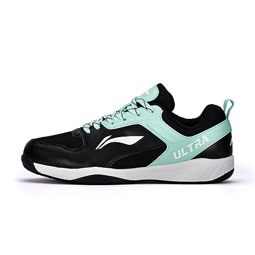 Image of Li-Ning Ultra Speed Non-Marking Badminton Shoe|Indoor Sports|Stability Heel, Prototypical Sole, Lightweight Shoe (Black /Yucca,UK 10)