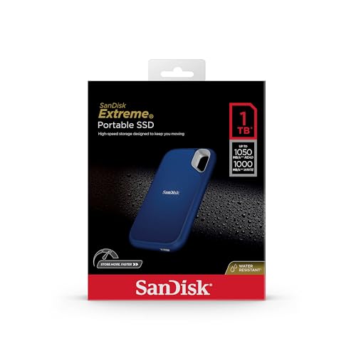 Image of SANDISK Extreme 1TB Portable External SSD, 1050MB /s R, 1000MB /s W, 3m Drop Protection, IP65 Water /dust Resistant, PC,MAC & TypeC Smartphone Compatible, 5Y Warranty, Royal Blue Color
