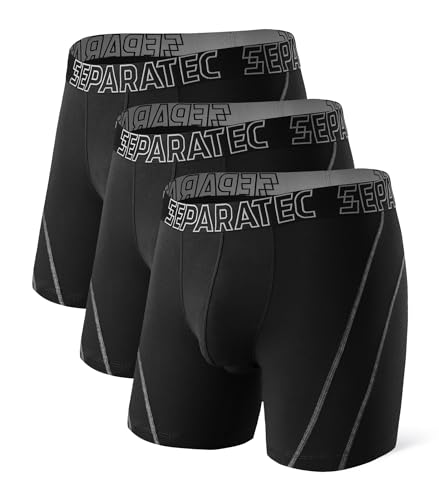 Separatec Boxershorts Herren Separate Doppelbeutel der 8. Generation Unterwäsche Rayon Bambus Atmungsaktive Kühlung Seidig weiche Dynamisches Liniendesign Unterhosen Männer 3er-Pack