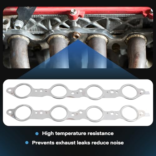 Image of 12617944 Exhaust Manifold Header Gasket with Bolts Compatible with Chevy Silverado Camaro Caprice Corvette Tahoe GMC Sierra CTS Escalade LS1 LS2 LS3 LS6 LQ4 LQ9 LM7 4.8L 5.3L 5.7L 6.0L 6.2L