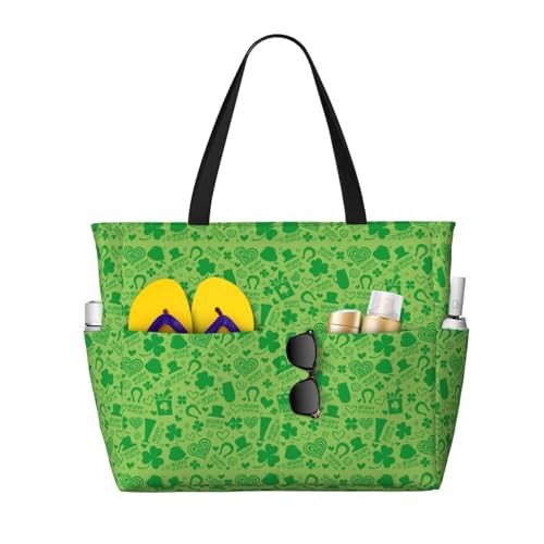 St Patrick's Day Print Large Beach Tote Bag for Women Extra Large Capacity Sandproof Waterproof Pool Bag Suitable for Swimming Pool Gym Groceries Travel