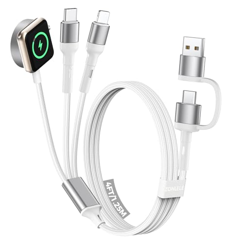 Image of White Travel Essentials for Apple Watch Charger,Multi Charging Cable for iPhone 17,iWatch Charger USB C Cord,Car Cruise RV Camping Essentials 2026 for iWatch Ultra /11&iPhone 16 /15, Xbox One Cables