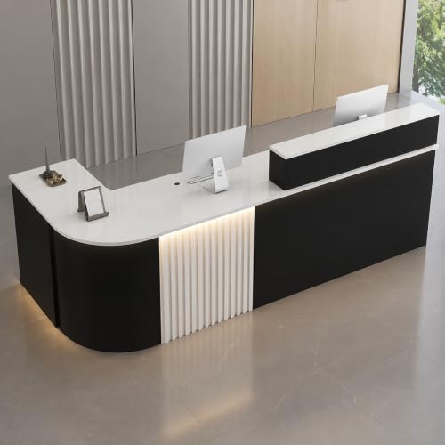 Image of Modern L Shaped Reception Desk with Storage Cabinet for Office Reception Area Showroom and Commercial Front Counter - (RCT-201 MDFL L8W2)