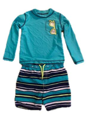 Rash guard turquoise 4T anti-UV avec short de bain stretch séchage rapide enfant