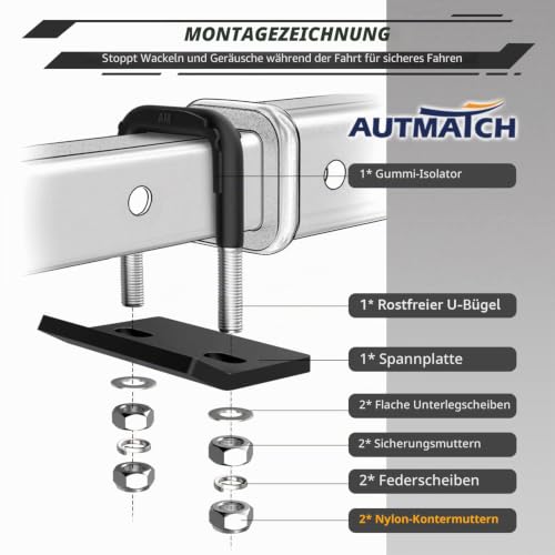 AUTMATCH Anhängekupplungsspanner Anti-Rassel Klemme Heavy Duty Stahl Stabilisator Autozubehör für 1,25 und 2 Zoll Anhängerkupplungen Anti-Rost Doppelbeschichtung Schutz Matt Schwarz