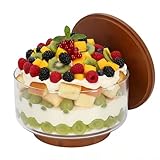 142oz Large Trifle Bowl with Pedestal, Clear Glass Salad Bowl with Wooden Lid, Trifle Dish for Cakes, Salads, Fruit, Dessert Display for Parties, Weddings and Celebrations, Microwave & Dishwasher Safe