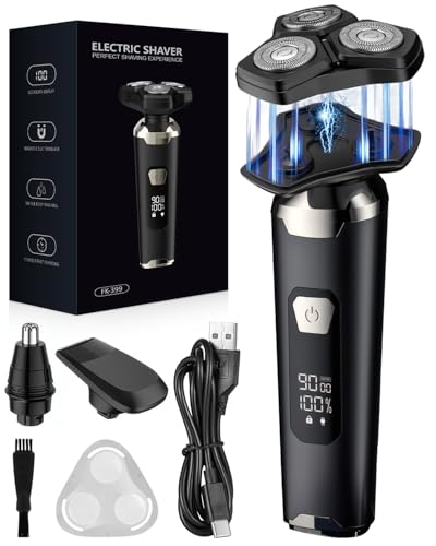 Rasoir Électrique Homme 4D Magnétique à 3 Têtes Flottante,Tondeuse Barbe Étanche IPX6 Humide/Sec avec Écran LCD, 90 Min d'Autonomie, USB-C à Charge...