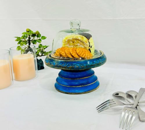 Vintage Glass Cake Stand w/Dome Lid-Covered Pedestal Cake Plate Birthday Wedding Anniversary Shower Cake Server