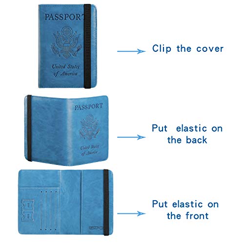 Passport Holder Cover Wallet Rfid Blocking Leather Card Case Travel Document Organizer(Blue) #TOP4