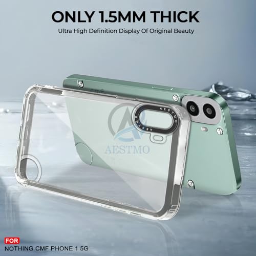 Image of AESTMO Back Cover Case for Nothing CMF Phone 1 | Electroplated Buttons | Stylish Camera Border | Crystal Clear Hard Back Cover Case (TPU & PC, Transparent Bumper)