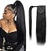 Straight Human Hair Ponytail Clip in Extensions, 100% Unprocessed Brazilian Hair Magic Strap Wrap Around Ponytails, Magic Paste with Comb Clip on Silky Straight (12 Inch, Straight, Wrap Around)
