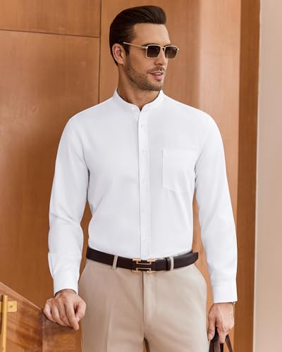 J.VER Men's Banded Collar Dress Shirt Mandarin Long Sleeve Button Down Shirts Stretch Collarless Tops with Pocket4