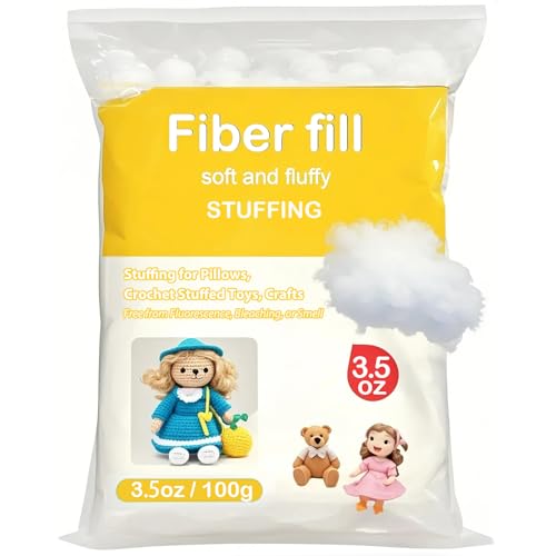 3.5oz Premium Polyester Fiberfill Stuffing for Stuffed Animals - Soft and Fluffy Fiber Filling Stuffing for Crafts Crochets Cushion Clouds, 3D No-Lump 3.5oz Premium Polyester Fiberfill Stuffing for Stuffed Animals - Soft and Fluffy Fiber Filling Stuffing for Crafts Crochets Cushion Clouds, 3D No-Lump