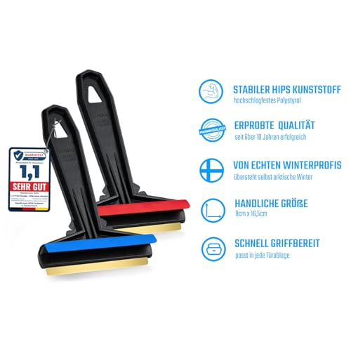 Eiskratzer Auto [2 Stück] - Messing TESTSIEGER 2024* - schnell, mühelos & schonend - Murska Scheibenkratzer Auto - effizient & sicher Schneekratzer Auto - Premium HIPS & Messingklinge - aus Finnland