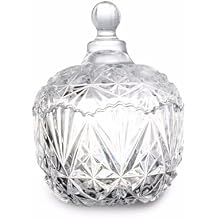 Glass Candy Jar, Large Clear Glass Candy Dish with Lid, Decorative Crystal Covered Apothecary Jar for Wedding Buffet Snacks Biscuits Sugar Jewelry