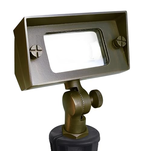 COLOER Brass Small Rectangular Flood Lights Outdoor 1-Pack Without Bulb, 12V Low Voltage Landscape Outside Lights for House Illuminating Signs, Walls and Plant Material Bronze(502B) 1 pack w