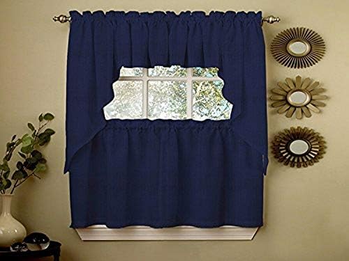 Sweet Home Collection - VAL-200-NAVY Opaque Rib Cord-Kitchen Curtains Valance, Ribcord Navy image 4