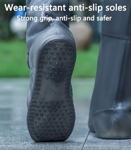 Image of 13 inch Tall Silicone Shoe Cover Waterproof, Double-Breasted Waterproof Layer Shoes Cover for Rainy Season, Anti Slip and Wear-Resistant, Reusable Non-Slip Shoe Rain Cover