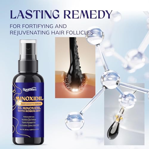 Image of 5% Minoxidil Hair Growth for Men and Women: 3-Pack RootStim Extra Strength Minoxidil with Rosemary for Thinning Hair Regrowth and Fuller Hair 180 ML