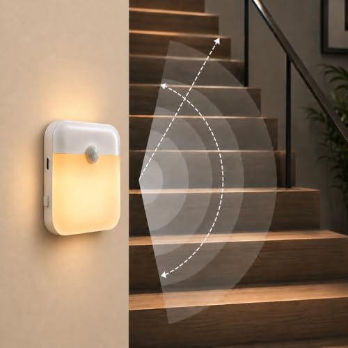 Image of One94Store Rechargeable Motion Sensor Light, Warm White LED Night Lamp with Auto On /Off Sensor 600 mAh, USB Charging Light for Bedroom, Wardrobe, Stairs & Cabinet