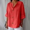 Camisas de lino para mujer, verano, manga 3/4, blusas sueltas de vacaciones, playa, cuello V, túnicas de algodón 2025 4