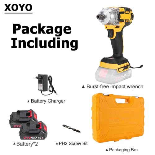 Image of XOYO Cordless Impact Wrench X-Series 21V | 2in1 Interface both NUT /SCREW Driving Head | 2x21V Batteries | Max Torque 380Nm (206ft-lbs) | 2 Speed | Brushless Motor | FREE Screw Bits