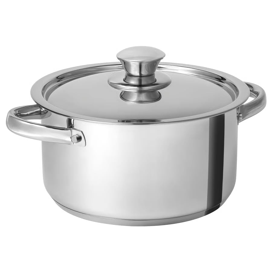 Image of DVARGKRAFTA Stainless Steel Pot with Lid, 3 L, Induction Compatible, Thick Aluminium Base, 20 cm Diameter, Stackable Design, Gas Hob Compatible