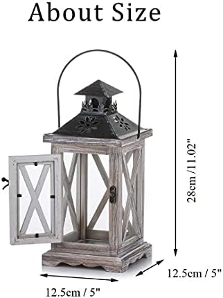 Romadedi Wooden Candle Lantern Rustic Farmhouse - Distressed Wood Candle Holder Lantern Decorative for Vintage Home Decor Shabby Chic Wedding Fireplace Mantel Patio Table Decoration 28 cm , Size S