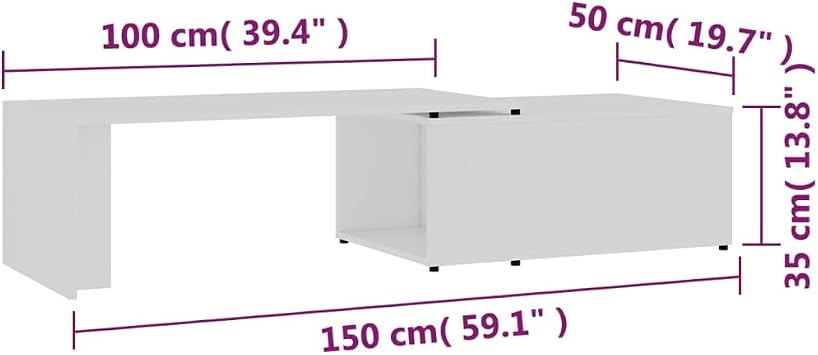 Modern Coffee Table, 100-150 cm Extendable Coffee Tables Simple Modern Center Table for Living Room Home Office, Easy Assembly - White