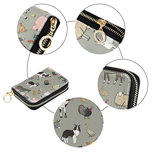 OTVEE Farm Animals Cow Pig RFID Credit Card Wallet, Microfiber Leather Zipper Card Case Holder for Women3