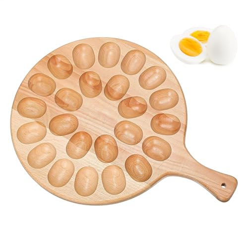 Wusideday Plato reversible de madera para huevos con 24 agujeros | Bandeja para huevos rellenos | Bandeja creativa para servir huevos | Recipiente de madera para huevos con agujeros para