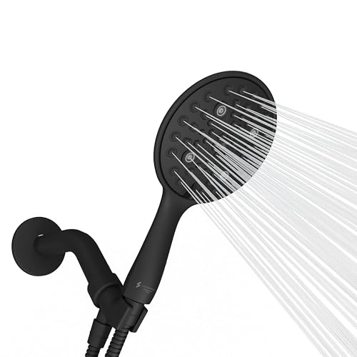 SparkPod 6 Spray Setting High Pressure Hand Held Shower Head - 6" Wide Angle Handheld Shower Head Set with Brass Swivel Ball Bracket and 70 Inch Long Hose - Luxury Design (Midnight Black Mat