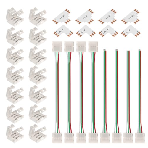 BTF-LIGHTING 3Pin 10mm SMD LED Connector Kit 3 Pin L Splitter Right Angle Corner T Shape Connector Solderless Gapless Connector Strip to Strip Jumper Wires for WS2812 WS2811 SK6812 SMD Lights