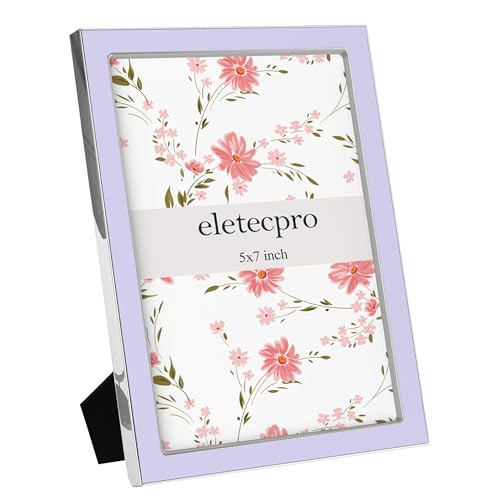 Image of eletecpro 5x7 Enamel Picture Frame with Real Glass Cover, Cute Photo Frame with Silver Metal Edge, Horizontal and Vertical Display Pictures 5 by 7 for Tabletop and Wall Decor, Purple, 1 Pack