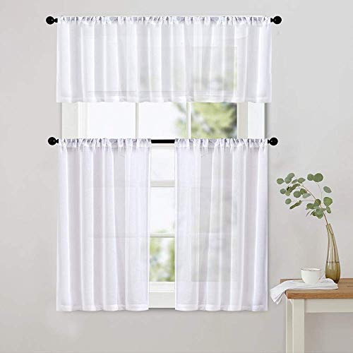 Mrtrees DLRP-5416C01 White Sheer Valance Curtain 54 X 16 Inches Long Living Room Curtains Valances Bedroom Window Light Filtering Voile Sheer Panels Rod Pocket Window Treatments thumb #4